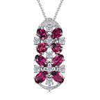 D'Joy Orissa Natural Rhodolite Garnet & White Zircon Floral Cluster Pendant with Chain (Size 20) in Platinum Overlay Sterling Silver 2.53 Ct._4446473