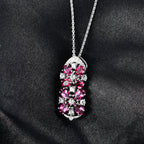 D'Joy Orissa Natural Rhodolite Garnet & White Zircon Floral Cluster Pendant with Chain (Size 20) in Platinum Overlay Sterling Silver 2.53 Ct._4446473_1