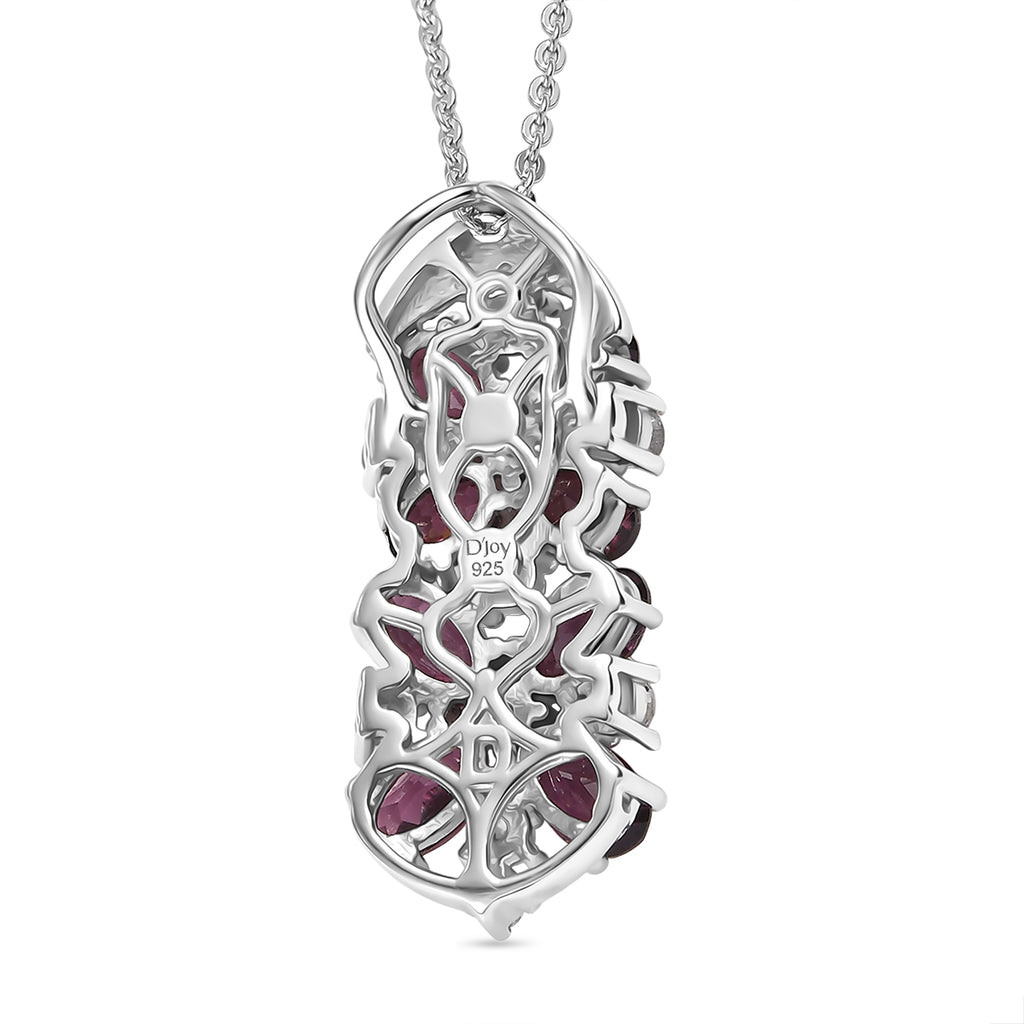 D'Joy Orissa Natural Rhodolite Garnet & White Zircon Floral Cluster Pendant with Chain (Size 20) in Platinum Overlay Sterling Silver 2.53 Ct._4446473_4