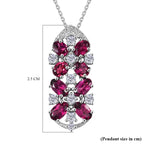 D'Joy Orissa Natural Rhodolite Garnet & White Zircon Floral Cluster Pendant with Chain (Size 20) in Platinum Overlay Sterling Silver 2.53 Ct._4446473_6