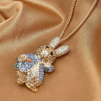 Multi Colour Austrian Crystal Bunny Pendant Cum Brooch with Chain (Size 29+2 EXT) - Yellow_4449417_2