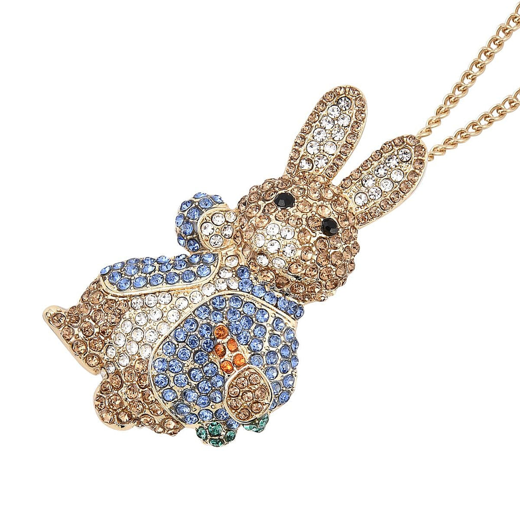 Multi Colour Austrian Crystal Bunny Pendant Cum Brooch with Chain (Size 29+2 EXT) - Yellow_4449417_3