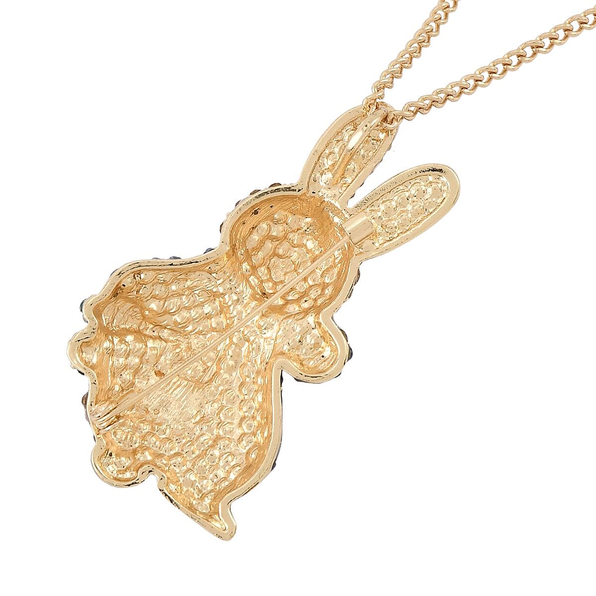 Multi Colour Austrian Crystal Bunny Pendant Cum Brooch with Chain (Size 29+2 EXT) - Yellow 4449417 5