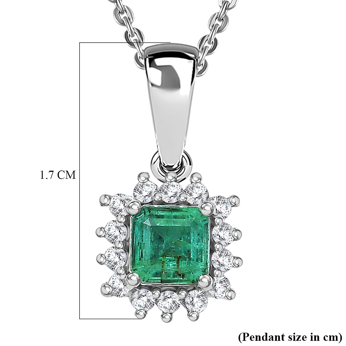 D'Joy AAA Premium Gemfields Zambian Emerald &amp; Lab Grown Diamond Halo Pendant with Chain (Size 20) in Rhodium Overlay Sterling Silver 4449477 6