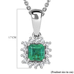D'Joy AAA Premium Gemfields Zambian Emerald & Lab Grown Diamond Halo Pendant with Chain (Size 20) in Rhodium Overlay Sterling Silver_4449477_5