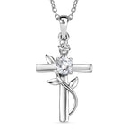 D'Joy - Moissanite Leaf Vine Cross Pendant in Platinum Overlay Sterling Silver with Chain (Size 20)_4449513