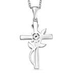 D'Joy - Moissanite Leaf Vine Cross Pendant in Platinum Overlay Sterling Silver with Chain (Size 20)_4449513_4