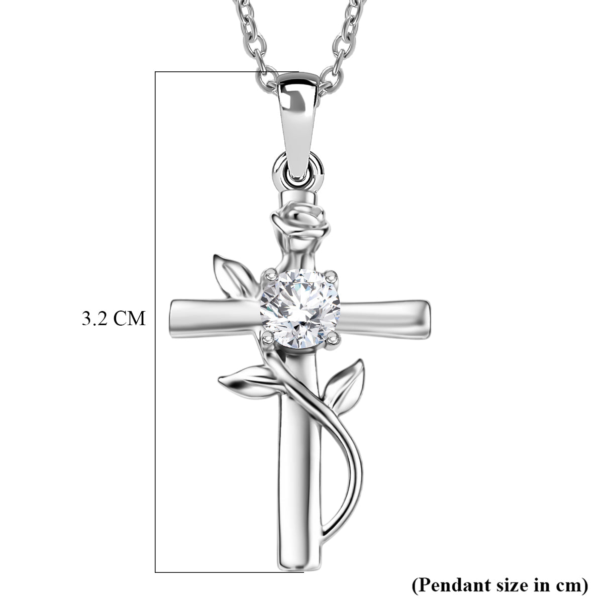 D'Joy - Moissanite Leaf Vine Cross Pendant in Platinum Overlay Sterling Silver with Chain (Size 20) 4449513 6