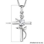 D'Joy - Moissanite Leaf Vine Cross Pendant in Platinum Overlay Sterling Silver with Chain (Size 20)_4449513_5