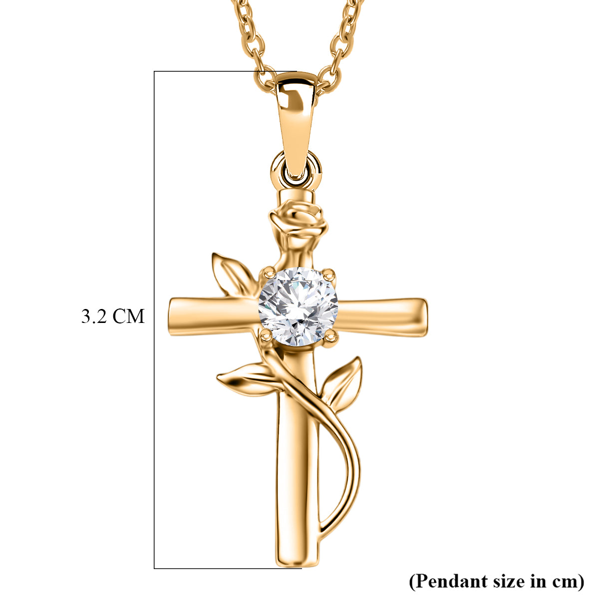 D'Joy - Moissanite Leaf Vine Cross Pendant in Yellow Gold Plated Sterling Silver with Chain (Size 20) 4449514 6