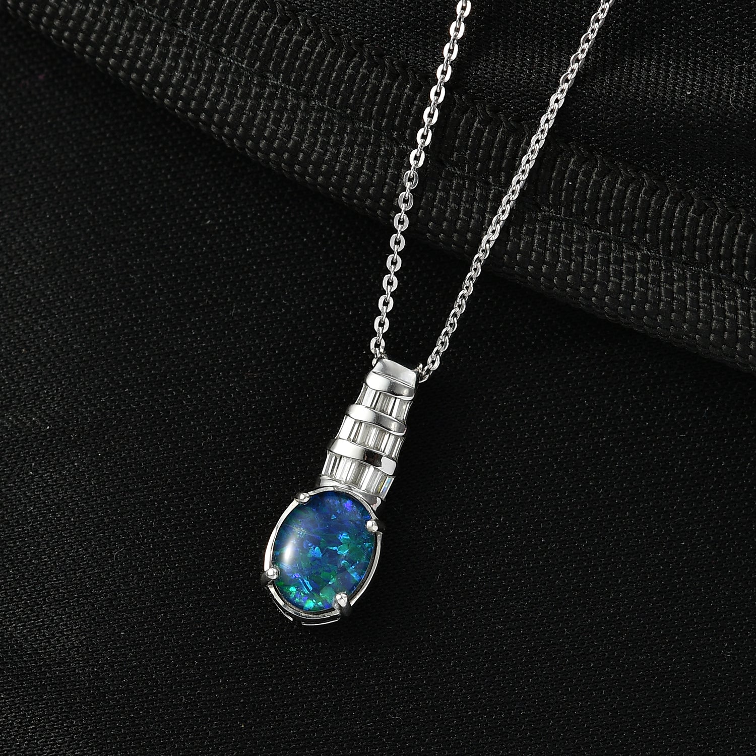 Close Out Deal- D'Joy Australian Boulder Opal &amp; Moissanite Pendant with Chain (Size 20) in Rhodium Overlay Sterling Silver 1.45 Ct. V32513290 2