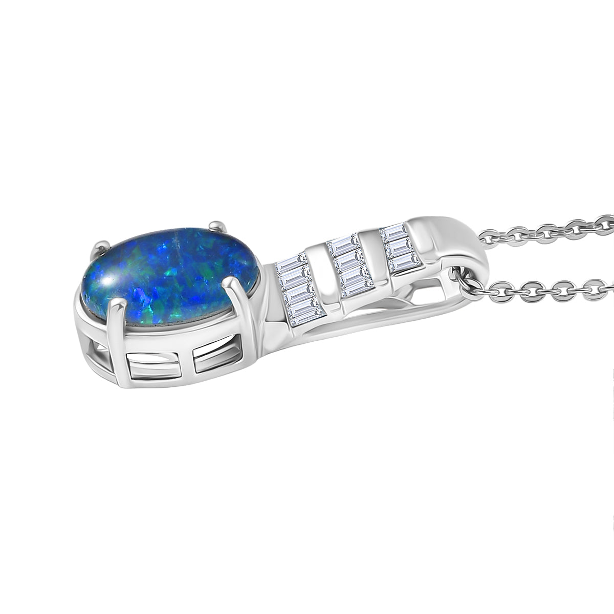 Close Out Deal- D'Joy Australian Boulder Opal &amp; Moissanite Pendant with Chain (Size 20) in Rhodium Overlay Sterling Silver 1.45 Ct. V32513290 4