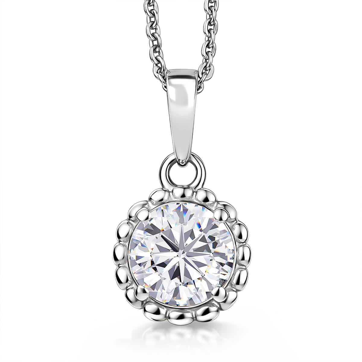 D'Joy Moissanite Solitaire Pendant with Chain (Size 20) in Platinum Overlay Sterling Silver 1.02 Ct. 4449713 0
