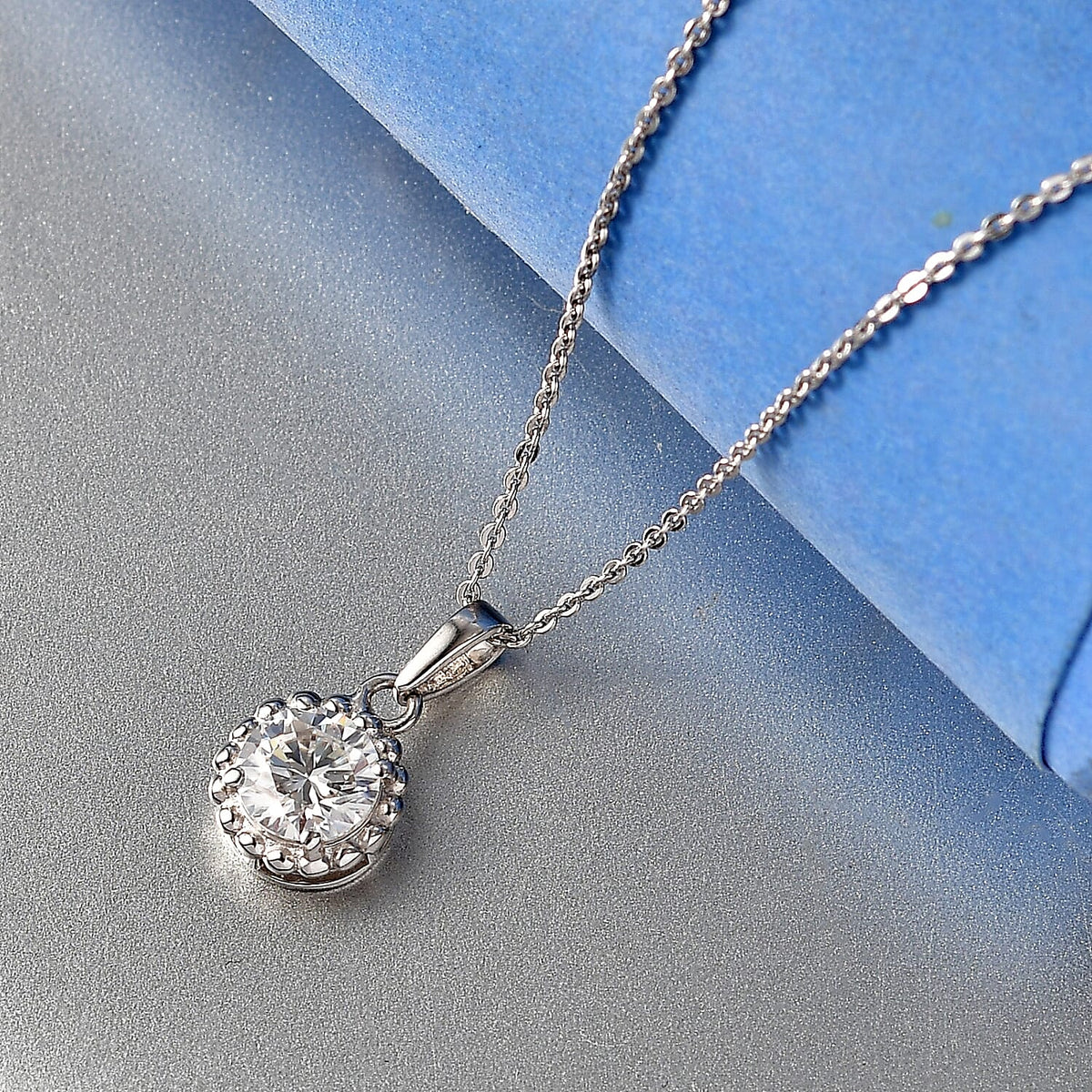 D'Joy Moissanite Solitaire Pendant with Chain (Size 20) in Platinum Overlay Sterling Silver 1.02 Ct. 4449713 2
