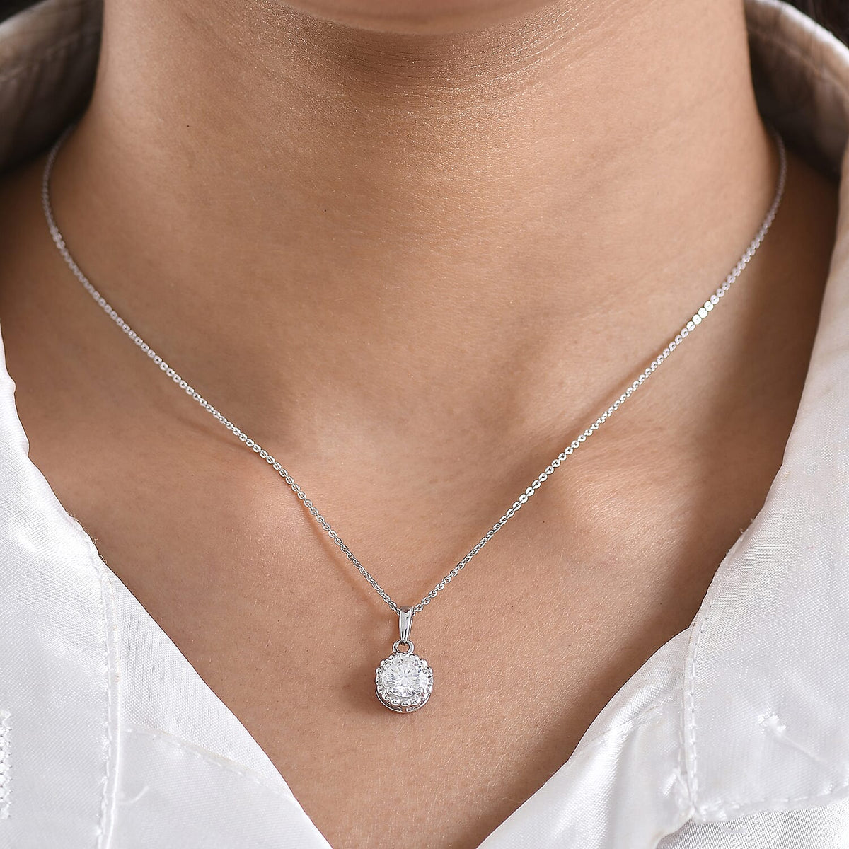 D'Joy Moissanite Solitaire Pendant with Chain (Size 20) in Platinum Overlay Sterling Silver 1.02 Ct. 4449713 3