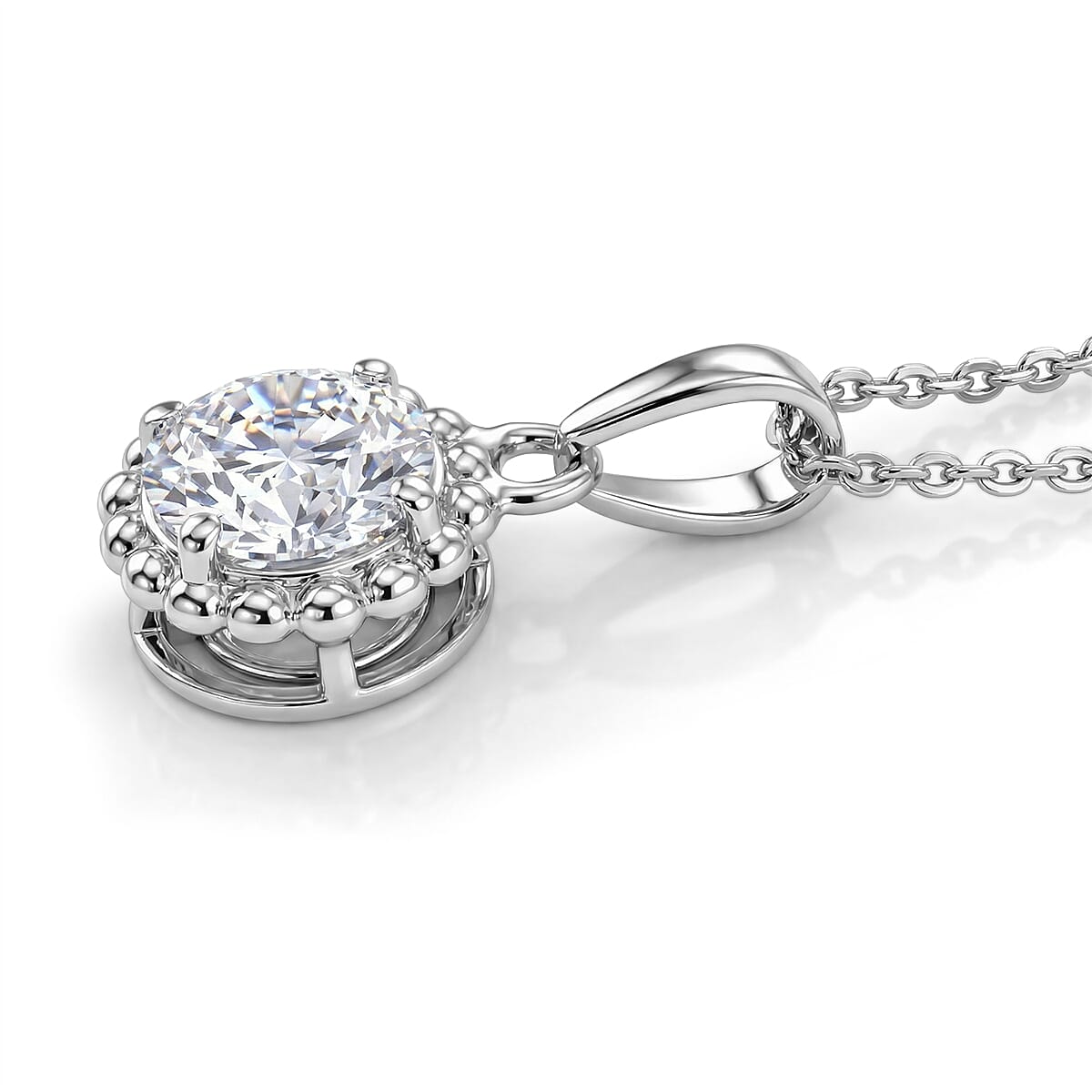 D'Joy Moissanite Solitaire Pendant with Chain (Size 20) in Platinum Overlay Sterling Silver 1.02 Ct. 4449713 4