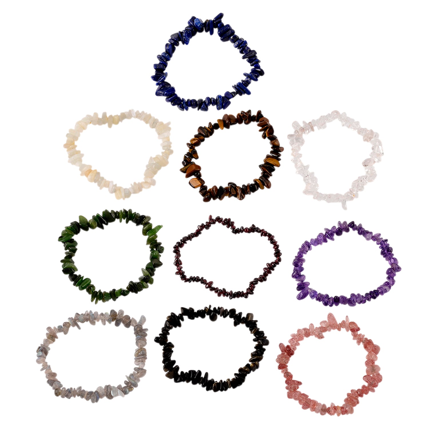 Set of 10 - Multi-Gemstone Stretchable Bracelet (Size 7-7.5 Ext) 4450336 3