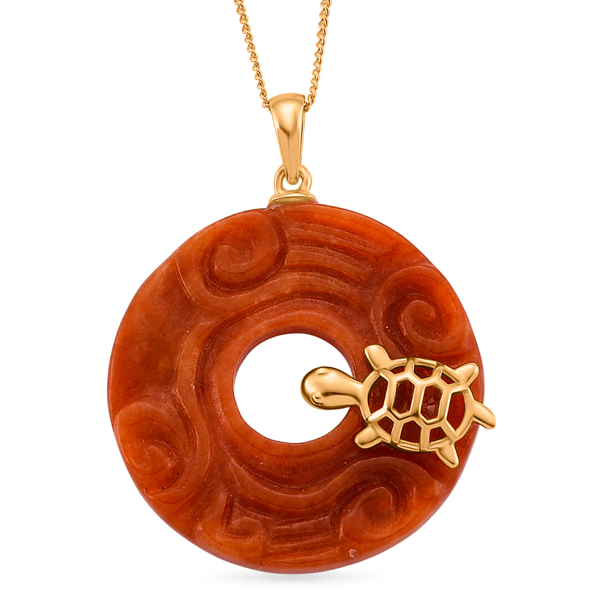 Enhanced Red Jade Cabochon Cut Pendant with Chain (Size 18) in Yellow Gold Plated Sterling Silver 37.00 Ct. 4450393 0