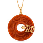 Enhanced Red Jade Turtle Pendant with Chain (Size 18) in Yellow Gold Plated Sterling Silver 37.00 Ct._4450393