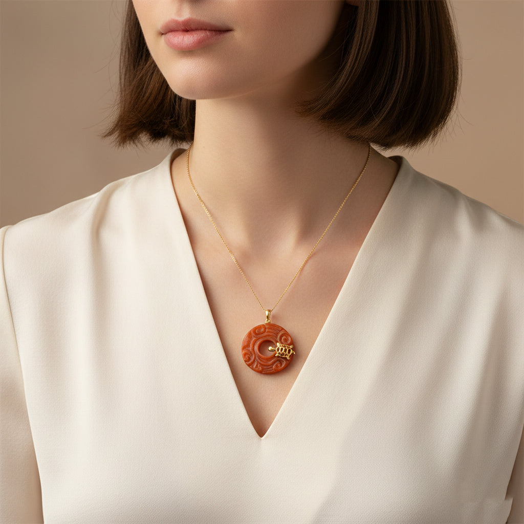 Enhanced Red Jade Cabochon Cut Pendant with Chain (Size 18) in Yellow Gold Plated Sterling Silver 37.00 Ct. 4450393 3