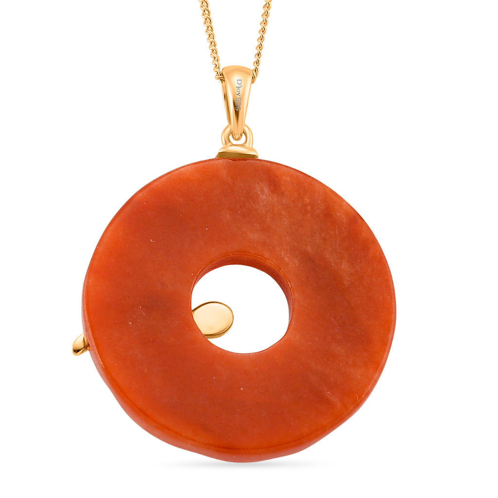 Enhanced Red Jade Turtle Pendant with Chain (Size 18) in Yellow Gold Plated Sterling Silver 37.00 Ct._4450393_4