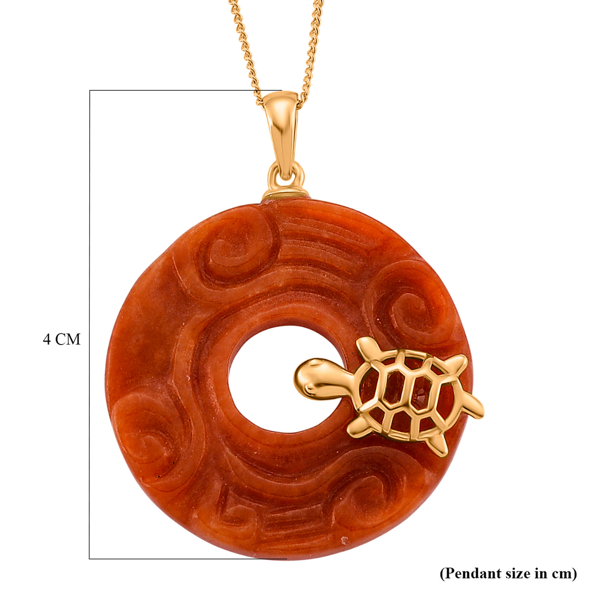 Enhanced Red Jade Cabochon Cut Pendant with Chain (Size 18) in Yellow Gold Plated Sterling Silver 37.00 Ct. 4450393 7