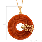 Enhanced Red Jade Turtle Pendant with Chain (Size 18) in Yellow Gold Plated Sterling Silver 37.00 Ct._4450393_6