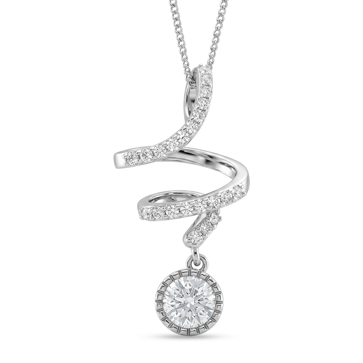Moissanite Round Pendant with Chain (Size 18) in Rhodium Overlay Sterling Silver 1.09 Ct. V32538862 0
