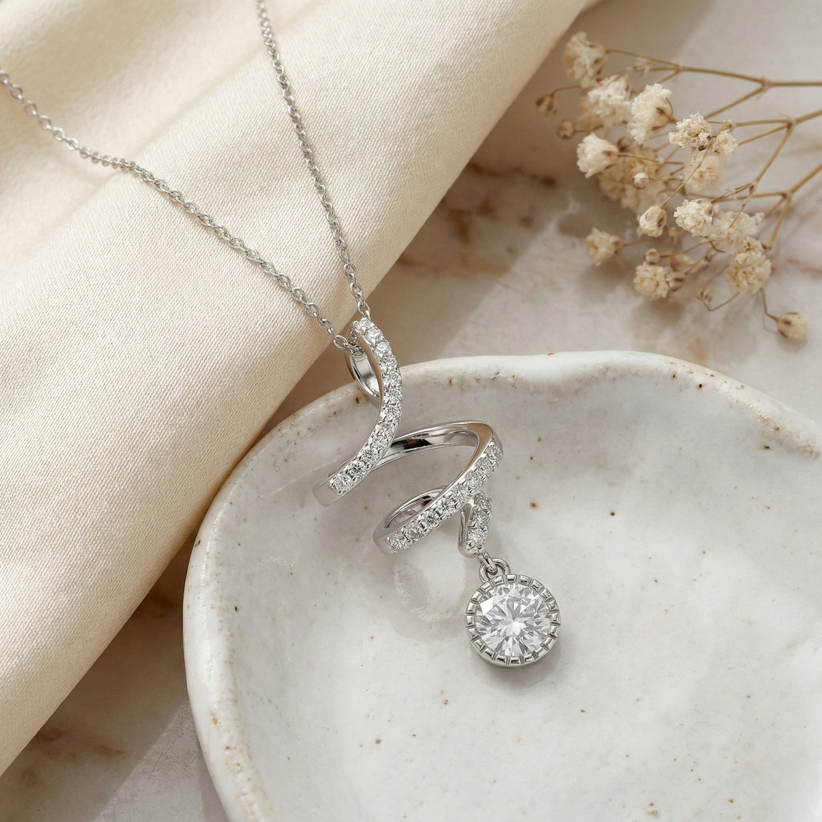 Moissanite Round Pendant with Chain (Size 18) in Rhodium Overlay Sterling Silver 1.09 Ct. V32538862 2