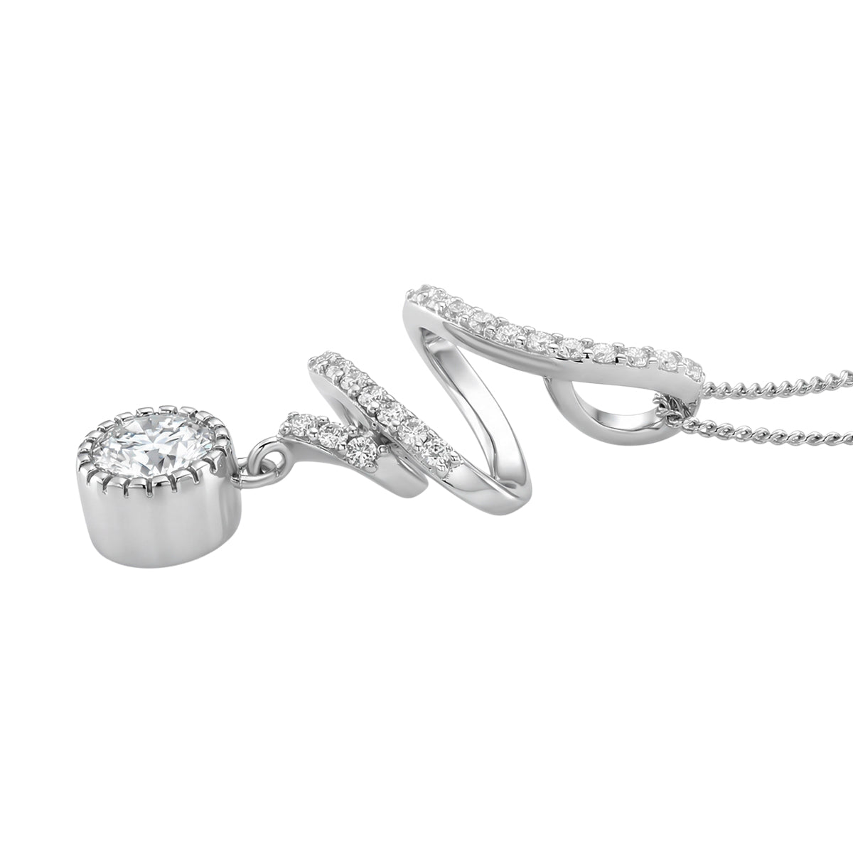 Moissanite Round Pendant with Chain (Size 18) in Rhodium Overlay Sterling Silver 1.09 Ct. V32538862 4