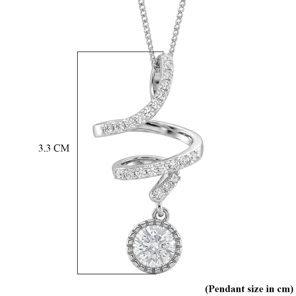 Moissanite Round Pendant with Chain (Size 18) in Rhodium Overlay Sterling Silver 1.09 Ct._4450704_6