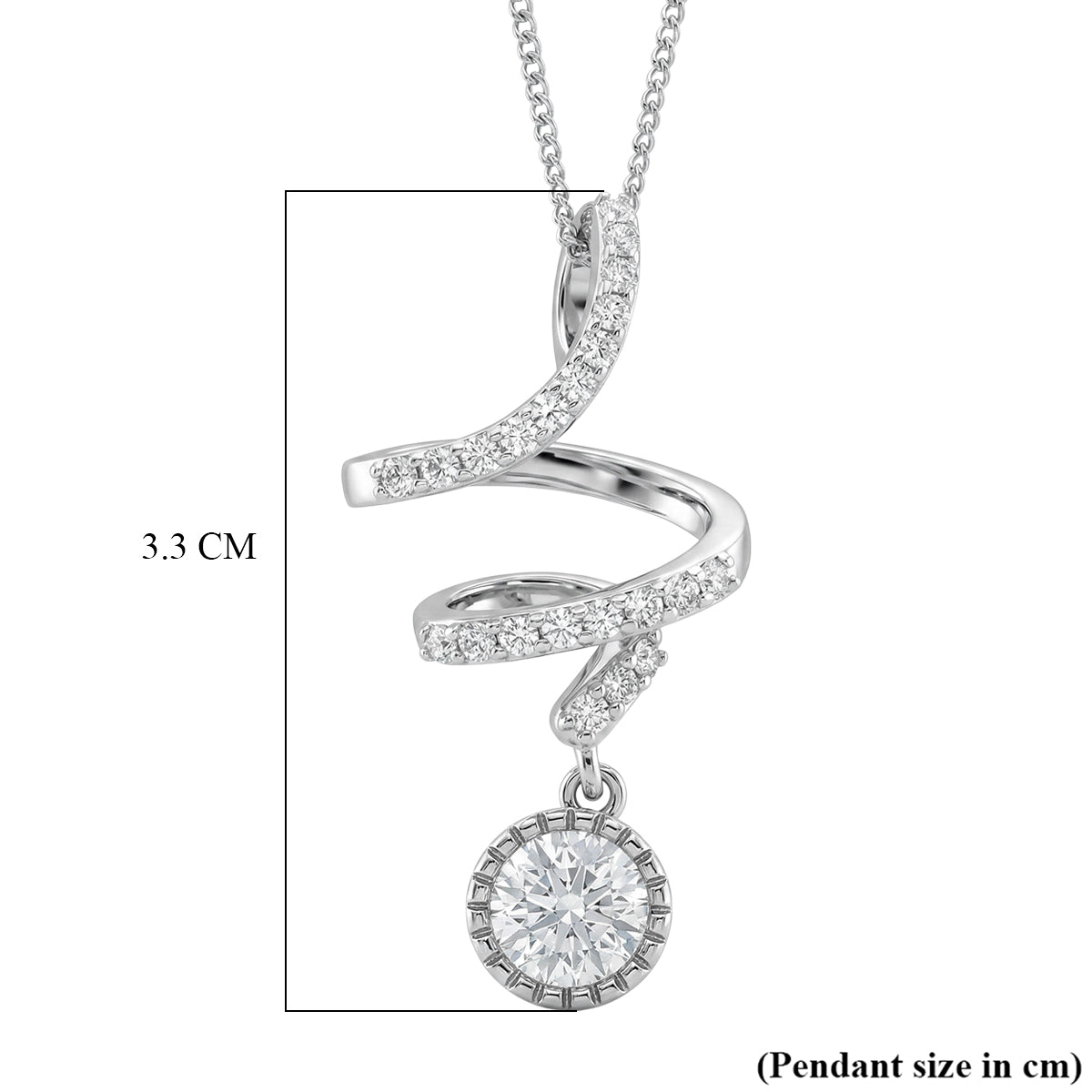 Moissanite Round Pendant with Chain (Size 18) in Rhodium Overlay Sterling Silver 1.09 Ct. V32538862 7