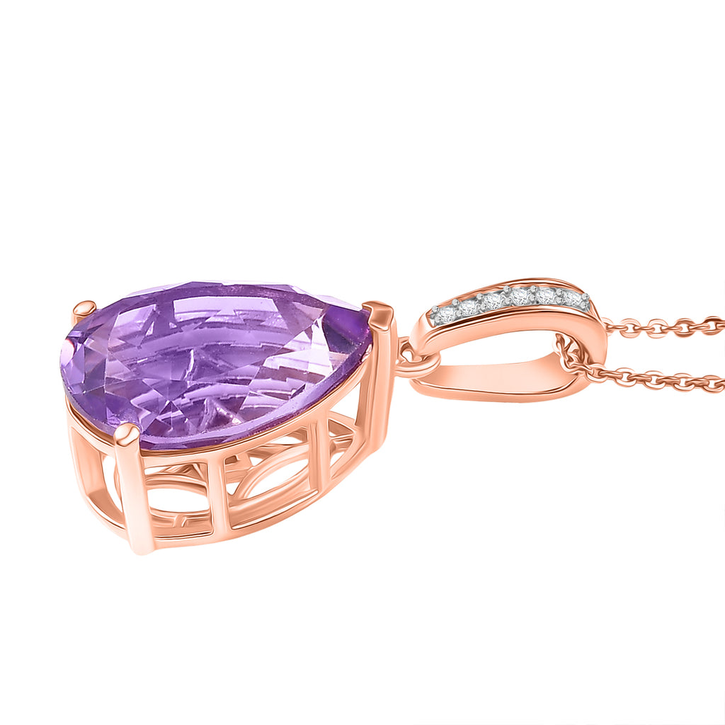 D'Joy AAA Rose De France Amethyst & White Zircon Teardrop Pendant with Chain (Size 20) in Rose Gold Plated Sterling Silver 8.14 Ct._4450911_3