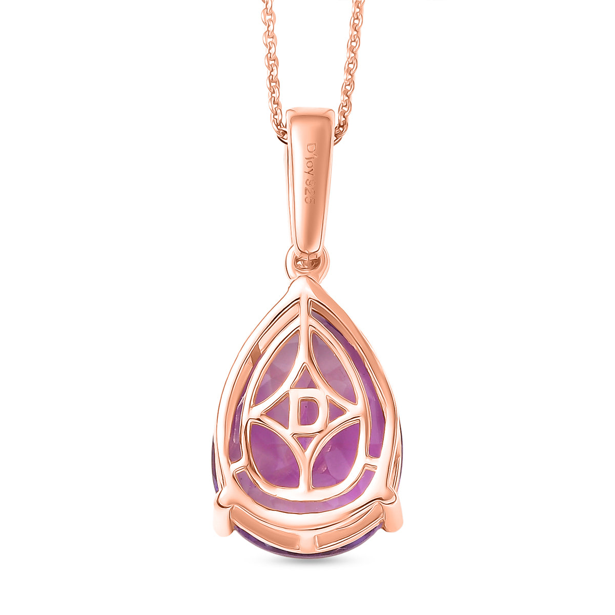 D'Joy AAA Rose De France Amethyst &amp; White Zircon Teardrop Pendant with Chain (Size 20) in Rose Gold Plated Sterling Silver 8.14 Ct. V32538181 5