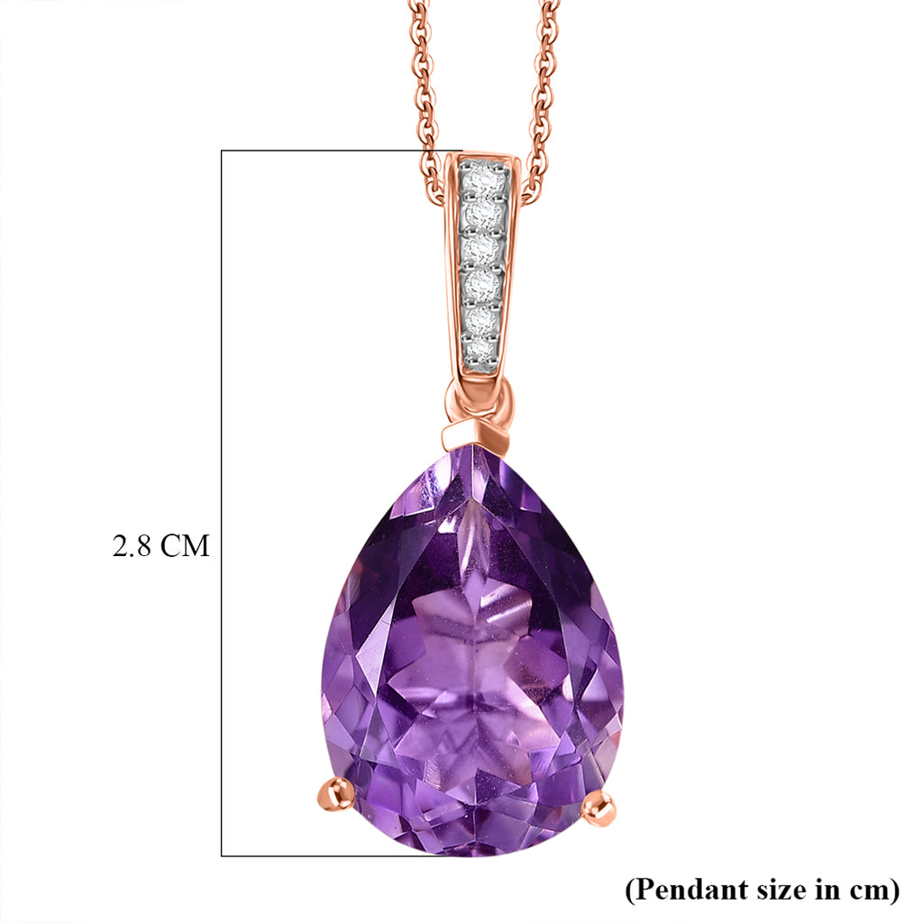 D'Joy AAA Rose De France Amethyst & White Zircon Teardrop Pendant with Chain (Size 20) in Rose Gold Plated Sterling Silver 8.14 Ct._4450911_8