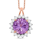 D'Joy AAA Rose De France Amethyst & White Zircon Halo Pendant with Chain (Size 20) in Rose Gold Plated Sterling Silver 7.33 Ct._4451663
