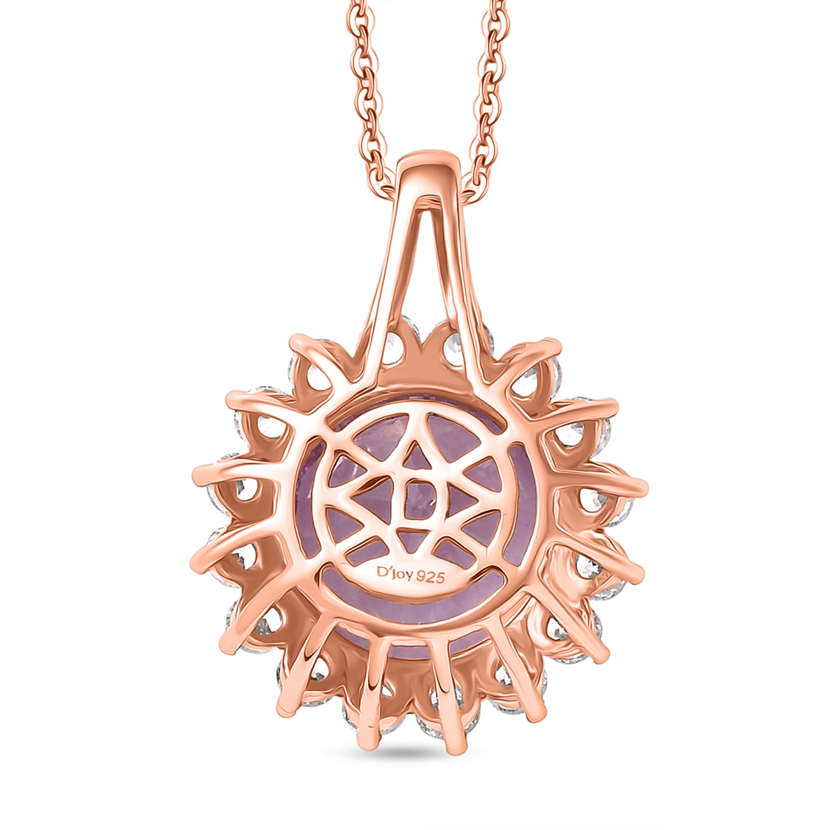 D'Joy AAA Rose De France Amethyst &amp; White Zircon Halo Pendant with Chain (Size 20) in Rose Gold Plated Sterling Silver 7.33 Ct. 4451663 5
