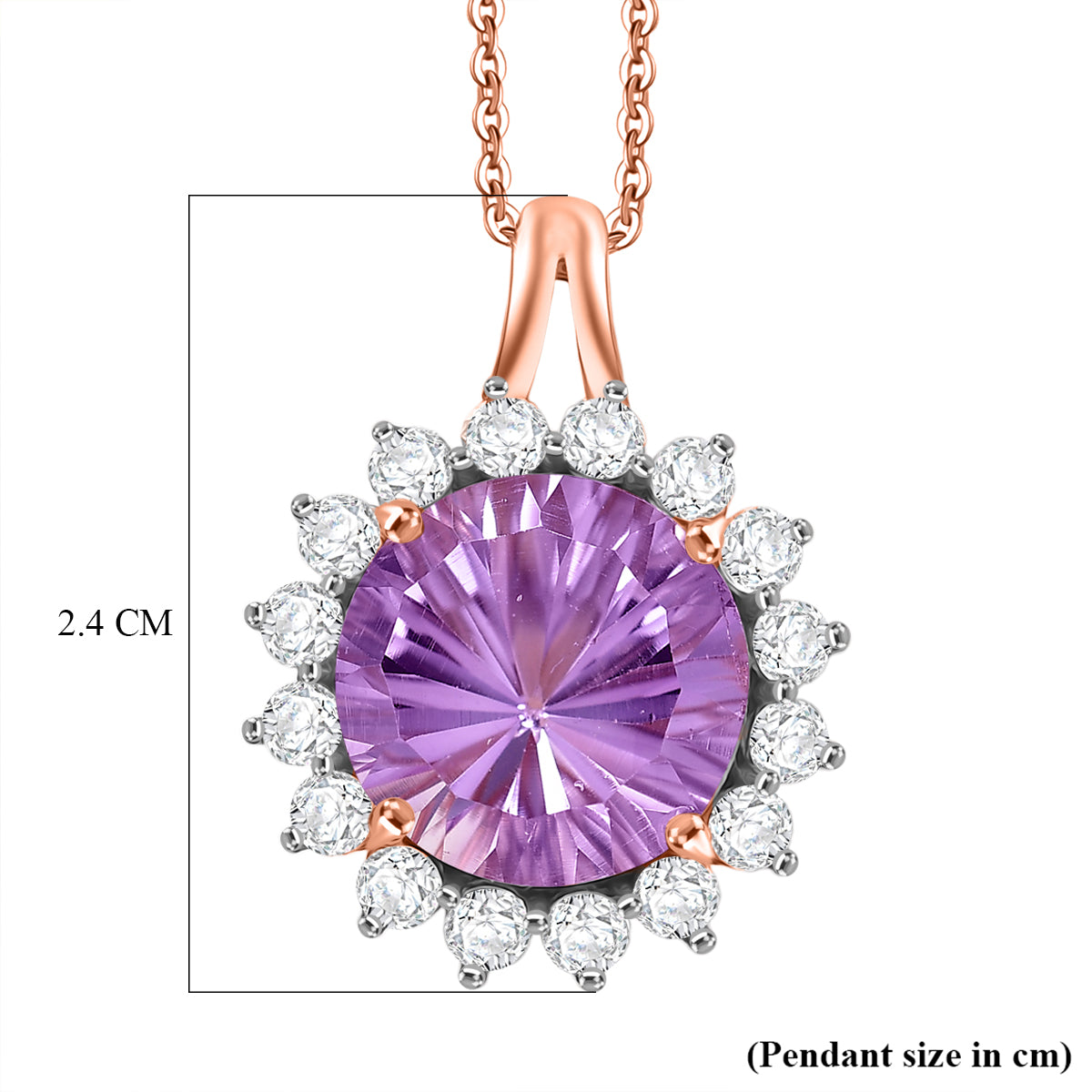 D'Joy AAA Rose De France Amethyst &amp; White Zircon Halo Pendant with Chain (Size 20) in Rose Gold Plated Sterling Silver 7.33 Ct. 4451663 6