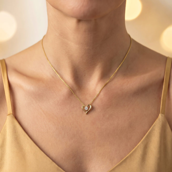 D'Joy - Moissanite Solitaire Heart Pendant in Yellow Gold Plated Sterling Silver with Chain (Size 20) 4452727 2