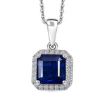 AAA Natural Kashmir Kyanite Octagon Cut & SI-G/H Lab Grown Diamond  Halo Pendant with Chain (Size 20) in Rhodium Overlay Sterling Silver 2.21 Ct_4452942
