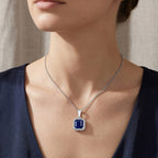 AAA Natural Kashmir Kyanite Octagon Cut & SI-G/H Lab Grown Diamond  Halo Pendant with Chain (Size 20) in Rhodium Overlay Sterling Silver 2.21 Ct_4452942_1