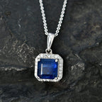AAA Natural Kashmir Kyanite Octagon Cut & SI-G/H Lab Grown Diamond  Halo Pendant with Chain (Size 20) in Rhodium Overlay Sterling Silver 2.21 Ct_4452942_2