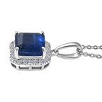 AAA Natural Kashmir Kyanite Octagon Cut & SI-G/H Lab Grown Diamond  Halo Pendant with Chain (Size 20) in Rhodium Overlay Sterling Silver 2.21 Ct_4452942_3
