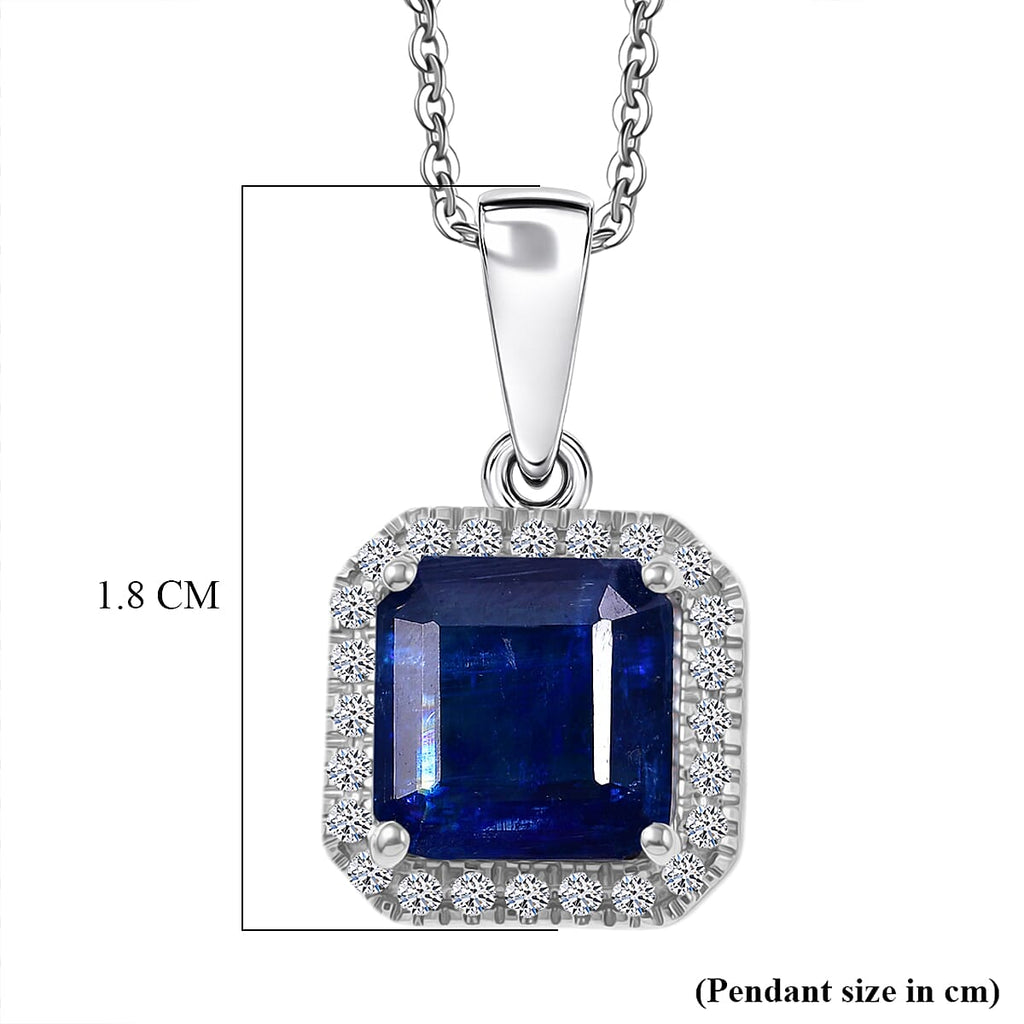 AAA Natural Kashmir Kyanite Octagon Cut & SI-G/H Lab Grown Diamond  Halo Pendant with Chain (Size 20) in Rhodium Overlay Sterling Silver 2.21 Ct_4452942_5