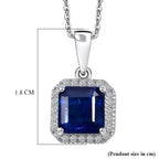 AAA Natural Kashmir Kyanite Octagon Cut & SI-G/H Lab Grown Diamond  Halo Pendant with Chain (Size 20) in Rhodium Overlay Sterling Silver 2.21 Ct_4452942_5
