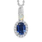 D'Joy AAA Natural Kashmir Kyanite, White Zircon & Ethiopian Opal Halo Pendant with Chain (Size 20) in Platinum Overlay Sterling Silver 1.26 Ct._4453721