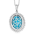 Luxuriant Sleeping Beauty Turquoise & SI-G/H Lab Grown Diamond Halo Pendant with Chain (Size 20) in Rhodium Overlay Sterling Silver 11.07 Ct._4453831_4