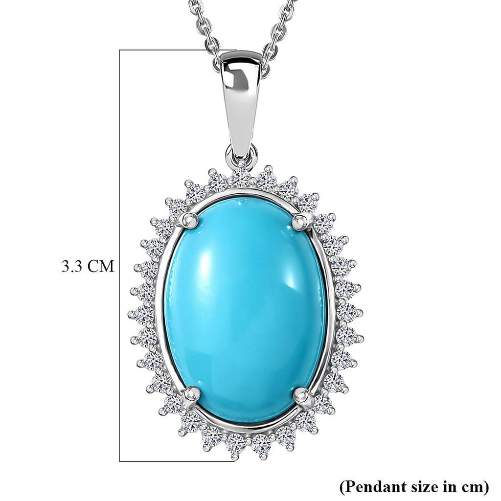 Luxuriant Sleeping Beauty Turquoise & SI-G/H Lab Grown Diamond Halo Pendant with Chain (Size 20) in Rhodium Overlay Sterling Silver 11.07 Ct._4453831_5