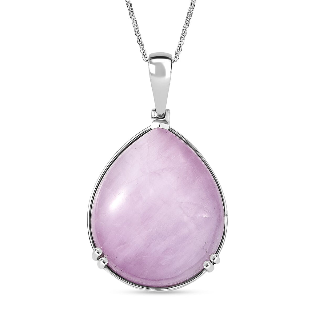 Rare Size Natural Kunzite Pear Cut Solitaire Pendant with Chain (Size 20) in Rhodium Overlay Sterling Silver 54.15 Ct._4453847