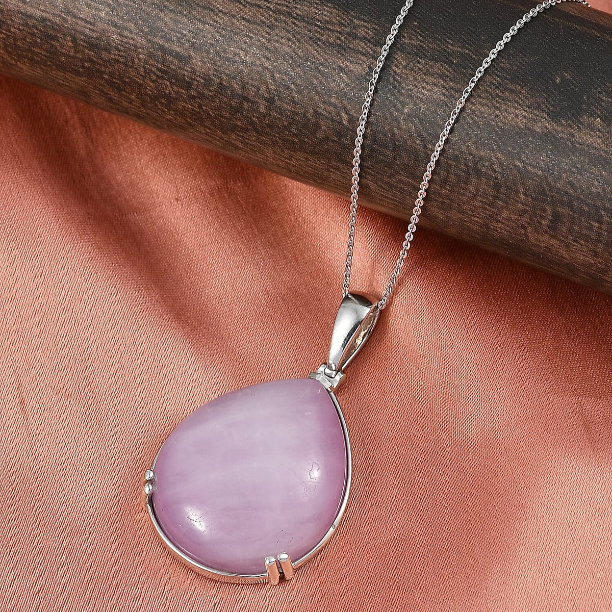 Rare Size Natural Kunzite Pear Cut Solitaire Pendant with Chain (Size 20) in Rhodium Overlay Sterling Silver 54.15 Ct. V32521703 3